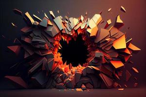 Abstract geometric background. Explosion power design with crushing surface. 3d illustration. Generate Ai photo