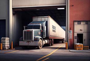 Truck parking at warehouse loading dock. Generate Ai photo