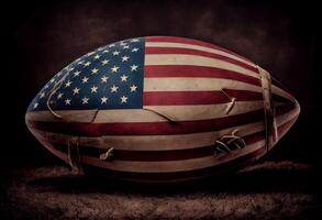 American football on the American flag. Generate Ai photo