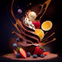 Chocolate dessert combined with fruit. Generate Ai photo