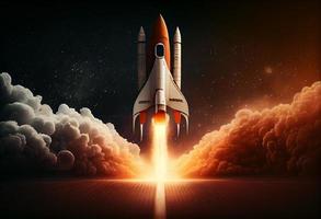 Startup of rocket to space and copy space for start up business and advertise. Generate Ai photo