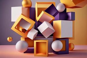 Abstract 3d rendering of geometric shapes. Composition with squares. Cube design. Modern background for poster, cover, branding, banner, placard. Generate Ai photo