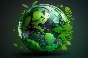 mundo ambiente y tierra día concepto con verde globo. generar ai foto