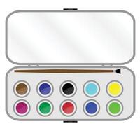 Set of paints with brush in box vector