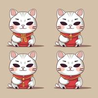 cat character mascot in korean traditional dress in illustration vector