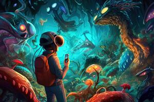 underwater vr world amazing cartoon world abstract background photo