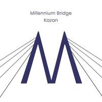 Millennium Bridge in Kazan city, Tatarstan, Russia. Kazan landmark. Vector silhouette on white background