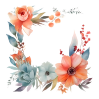 hermosa acuarela floral marco diseño para Boda invitaciones o saludo tarjetas dibujado a mano flores y hojas en suave pastel colores. png transparente antecedentes