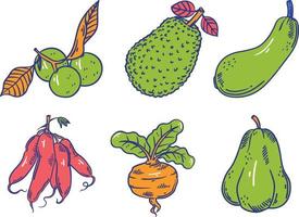 Vegetables set icon. Hand drawn doodle vector illustration.
