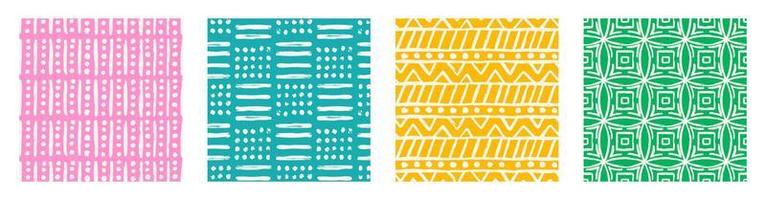 Set of Aesthetic Contemporary printable seamless pattern with abstract Minimal elegant line brush stroke shapes and line in vibrant colors. vector
