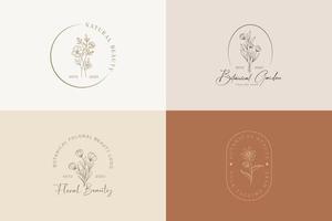 Botanical Floral element Hand Drawn Logo with Wild Flower and Leaves. Logo for spa and beauty salon, boutique, organic shop, wedding, floral designer, interior, photography, cosmetic. Free Vector