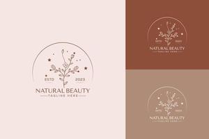 Botanical Floral element Hand Drawn Logo with Wild Flower and Leaves. Logo for spa and beauty salon, boutique, organic shop, wedding, floral designer, interior, photography, cosmetic. Free Vector