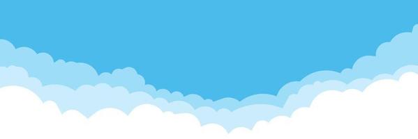 azul cielo con blanco nubes antecedentes. nube borde. sencillo dibujos animados diseño. plano estilo vector ilustración.
