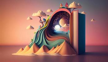 Books imagination, 3d illustration. Generate Ai. photo