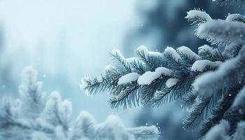 Blue winter christmas nature background frame, wide format. Generate Ai. photo