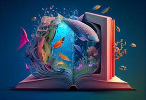 Books imagination, 3d illustration. Generate Ai. photo