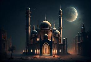 A mosque on a Ramadan night . Generate Ai. photo