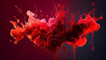 Abstract red colorful ink splash in water background. Generate Ai. photo