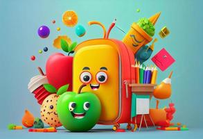 Back to school banner design with colorful funny school characters. Generate Ai. photo