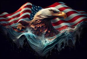 Wavy American flag with an eagle symbolizing strength and freedom . Generate Ai. photo