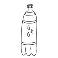 Plastic bottle of water. Hand drawn vector illustration in doodle style on white background. Isolated black outline.