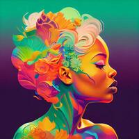 Black smiling girl, modern rainbow art style - image photo