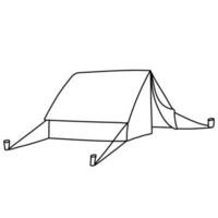 Hand drawn vector illustration of a tent in doodle style on white background. Isolated black outline. Camping and tourism equipment.