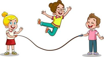 Happy Little Kids Having Fun. vector illustration of cute kids jumping rope