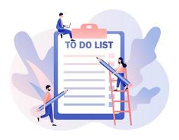 To Do List consept. Tiny people planning year, month, week. Notes, diary, checklist, organizers and notebook pages. Modern flat cartoon style. Vector illustration on white background