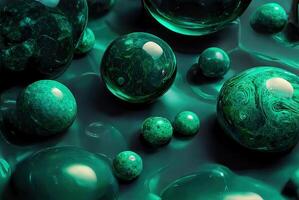 Emerald green 3d glossy onyx spheres abstract background. photo