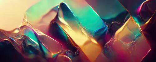 Holographic liquid glossy shapes and forms abstract background. photo