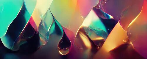 Holographic liquid glossy shapes and forms abstract background. photo