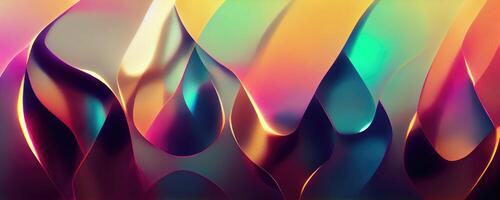 Holographic liquid glossy shapes and forms abstract background. photo