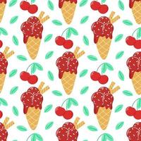 Ice cream with cherry and mint seamless pattern vector