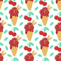 Ice cream with cherry and mint seamless pattern vector