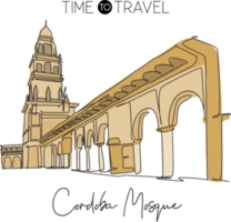 enkele doorlopende lijntekening grote moskee van cordoba landmark. beroemde plaats in Andalusië, Spanje. wereld reis campagne wand decor print kunst concept. dynamische één lijn tekenen ontwerp vectorillustratie png