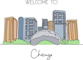 One single line drawing Cloud Gate skyline landmark. World famous place in Chicago, USA. Tourism travel postcard wall decor poster print concept. Vector illustration png