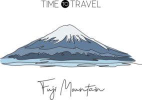 un disegno a linea singola bellissimo mt. punto di riferimento di fuji san. posto mondiale a honshu in giappone. concetto di poster di arte della decorazione della parete della casa della cartolina di viaggio di turismo. illustrazione vettoriale moderna di disegno a linea continua png