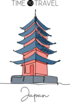 een ononderbroken lijntekening chureito pagode landmark. wereld iconische plek in fujiyoshida, japan. vakantie tour vakantie wand decor art poster concept. moderne enkele lijn tekenen ontwerp vectorillustratie png