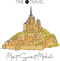 One continuous line drawing Le Mont Saint Michel landmark. World iconic place in Normandy, France. Holiday vacation wall decor poster print concept. Modern single line draw design vector illustration png
