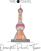 enkele doorlopende lijntekening oosterse parel toren landmark. prachtige plek in shanghai, china. wereld reizen wand decor poster print concept. vector illustratie png