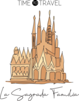 soltero continuo línea dibujo de basílica Delaware la sagrada familia punto de referencia. hermosa famoso sitio en Barcelona, España. mundo viaje recorrido. vector gráfico ilustración png