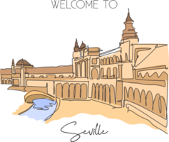 een doorlopende lijntekening plaza de espana landmark. wereld iconische plek in sevilla spanje. vakantie vakantie huis muur decor art poster print concept. moderne enkele lijn tekenen ontwerp vectorillustratie png