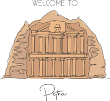 One single line drawing Al Khazneh Petra old temple landmark. Famous place in Jordan. Tourism travel postcard home wall decor poster art concept. Modern continuous line draw design vector illustration png