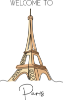 Dibujo de una sola línea del póster de decoración de pared emblemática de la torre Eiffel. lugar icónico en parís, francia. concepto de postal de saludo de turismo y viajes. Ilustración de vector de diseño de dibujo de línea continua moderna png