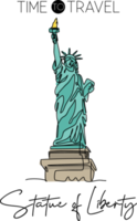 statua della libertà di un disegno a linea singola. luogo simbolo iconico a New York City negli Stati Uniti. cartolina di viaggio turistico e concetto di poster per la decorazione della parete di casa. illustrazione vettoriale moderna di disegno a linea continua png