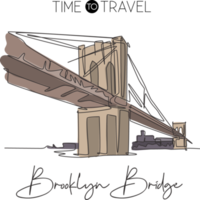 een enkele lijntekening brooklyn bridge landmark. wereldberoemde plaats in new york city, vs. toerisme reizen briefkaart muur decor home art poster. moderne doorlopende lijn tekenen ontwerp vectorillustratie png