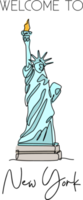 dessin en ligne continue unique de la statue de la liberté. lieu emblématique de la ville de new york, états-unis. concept d'impression d'affiche d'art mural de décor à la maison. illustration vectorielle de dessin à une ligne moderne png