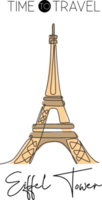 disegno a linea continua singola della torre eiffel. luogo iconico a parigi, francia. concetto di stampa di poster per la casa della decorazione della parete di viaggio nel mondo. illustrazione grafica vettoriale moderna di disegno di una linea png