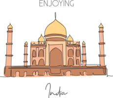 único desenho de linha contínua marco do palácio do taj mahal. lugar famoso de beleza em agra, índia. conceito de impressão de pôster de arte de decoração de parede de viagem pelo mundo. ilustração em vetor design de desenho de uma linha moderna png